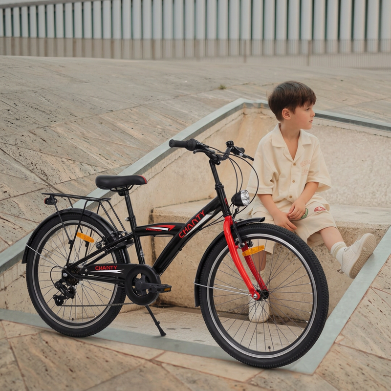 Chanty 24" Børnecykel – Dreng – Sort/Rød – 7 Gear